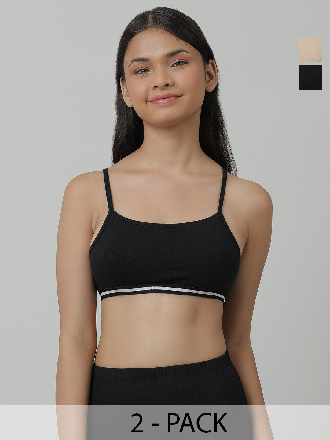 Charm n Cherish Girls Pack Of 2 Beige & Black Non-Padded & Non-Wired Bra