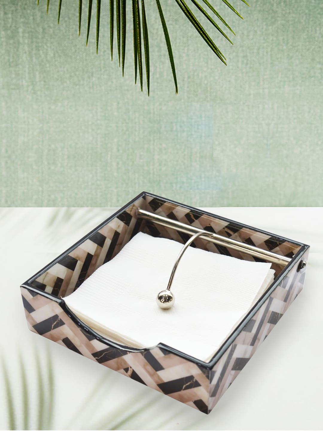 Tranquil square Brown & Black Printed Wood Dining Essentials