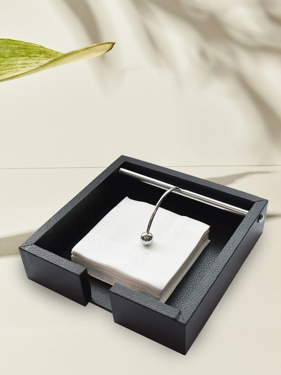 Tranquil square Black Solid Wooden Napkin Holder