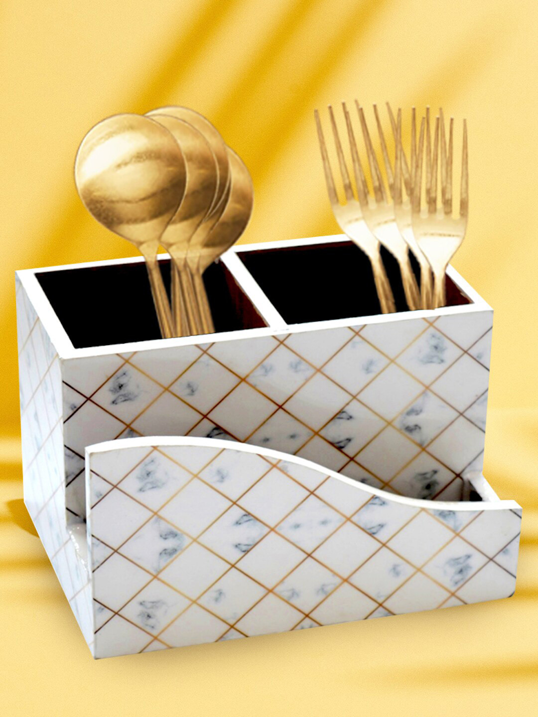 Tranquil square Multi-Colored Printed Wooden Cutlery & Napkin Holder Dining Essentials