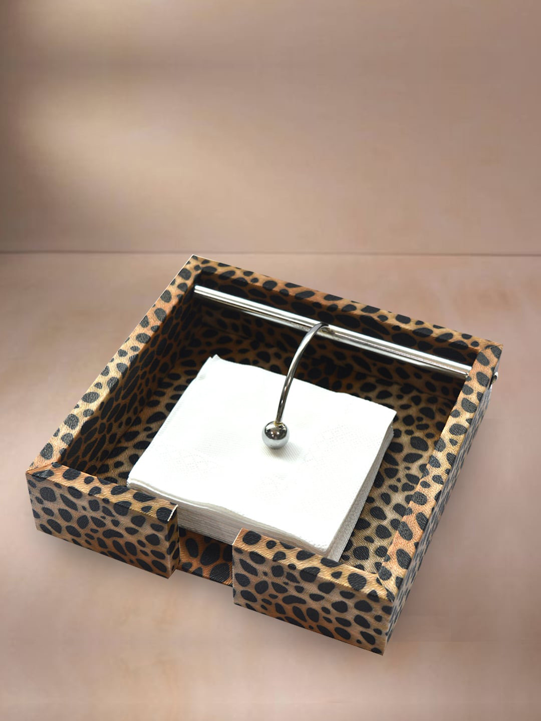 Tranquil square  Brown Animal Print Wooden Napkin Holder Dining Essentials