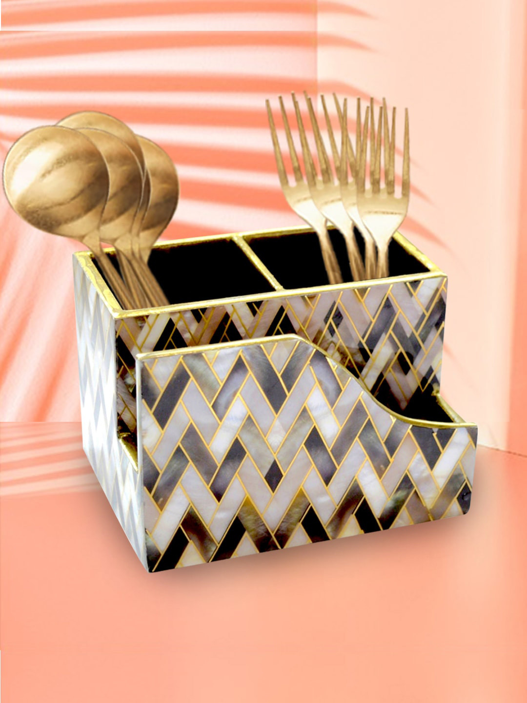 Tranquil square  Multi-Colored Printed Wooden Cutlery & Napkin Holder Dining Essentials