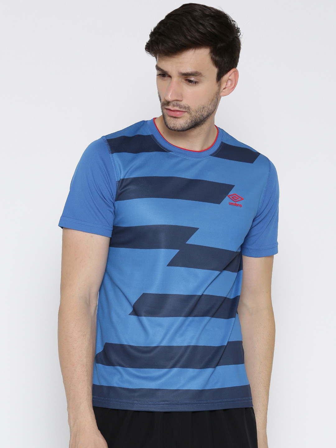 Mens Tshirt Umbro Blue T Shirt Umbro Infilled Tape T-Shirts For
