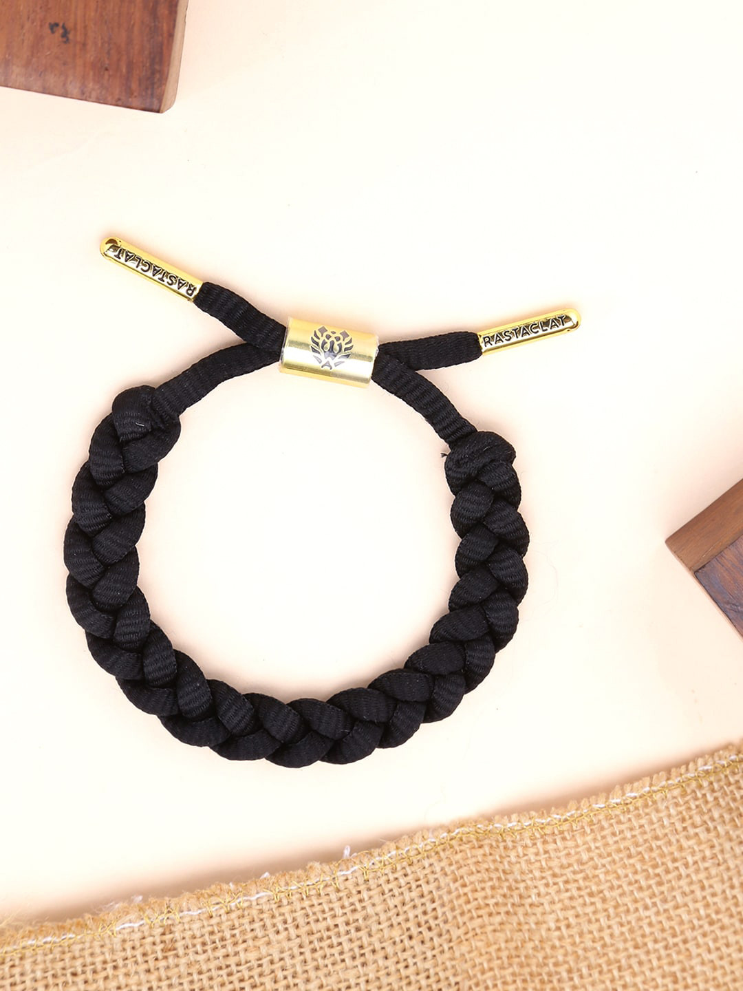 Yellow Chimes Men Black Adjustable Breaded Bracelet