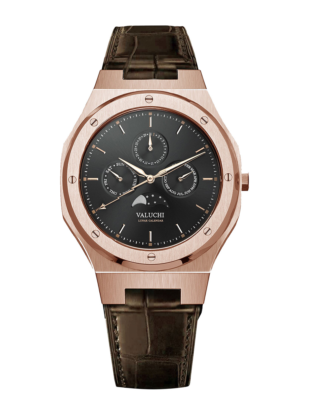 Valuchi Men Black Dial & Brown Leather Straps Analogue Motion Powered Watch VT-LRG-001