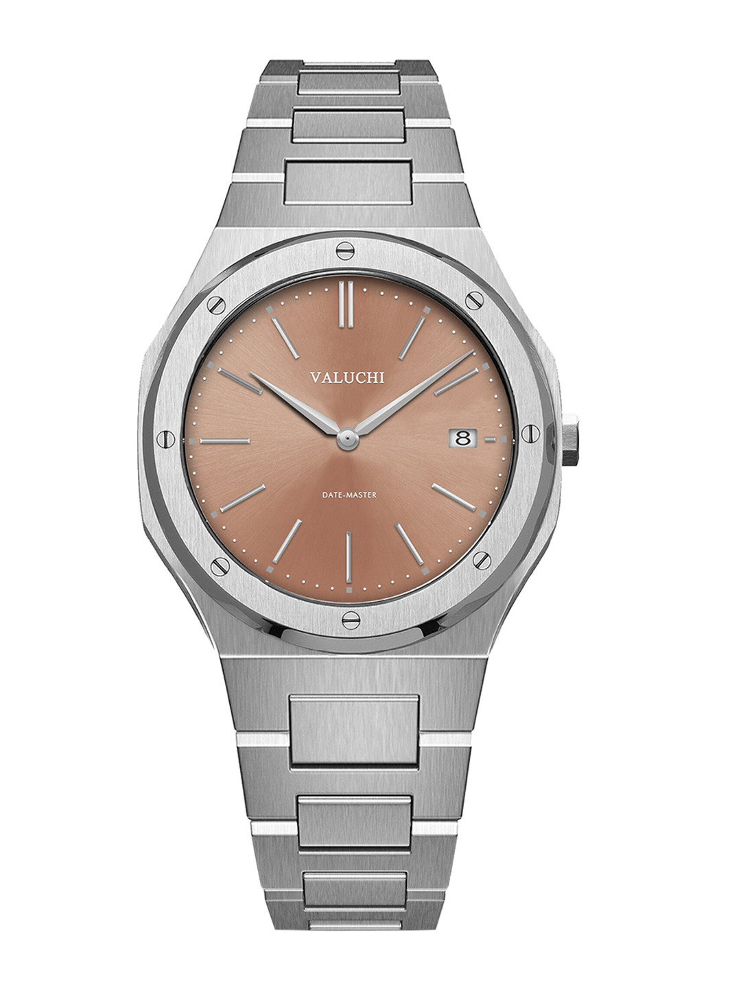 Valuchi Men Red Dial & Silver Toned Stainless Steel Bracelet Style Straps Analogue Motion Powered Watch