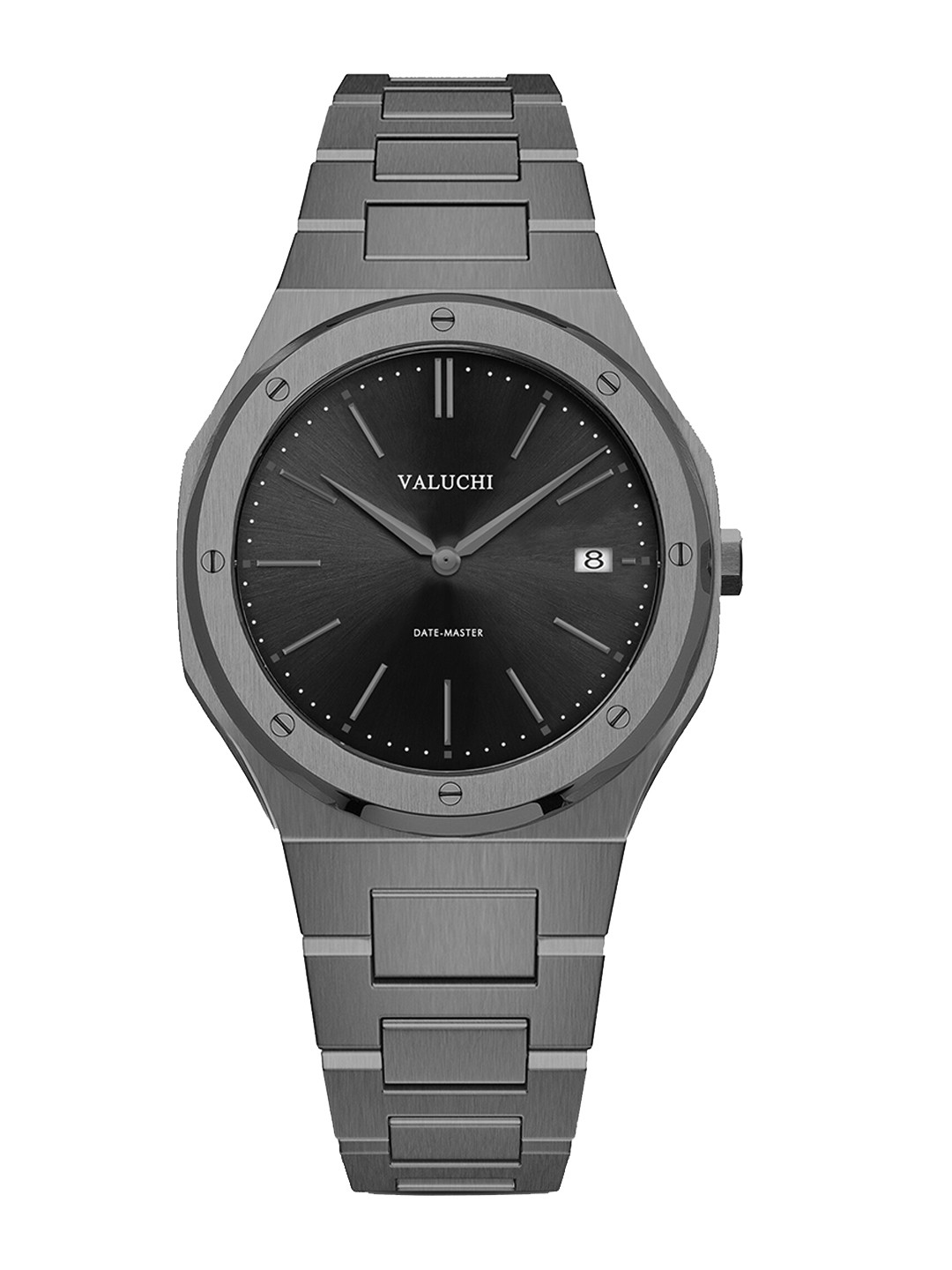 Valuchi Men Black Dial & Black Stainless Steel Bracelet Style Straps Analogue Motion Powered Watch