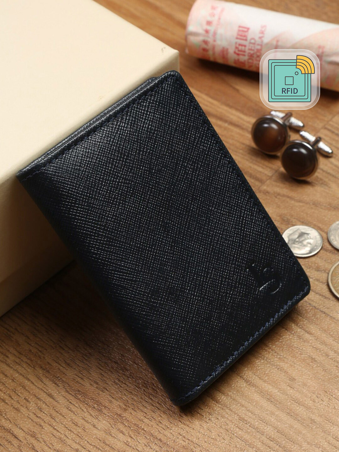 LOUIS STITCH Saffiano Leather Blue Bifold Wallet for Men | RFID Blocking Slim Purse Wallet