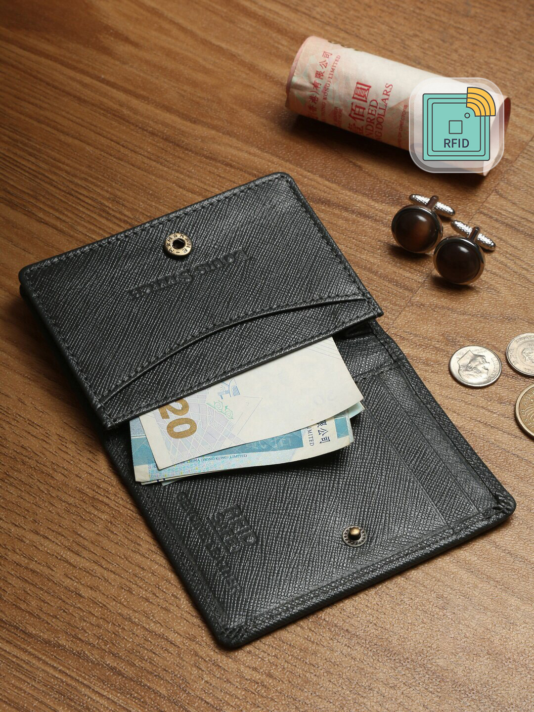 Louis Stitch Saffiano Leather Grey Bifold Wallet for Men