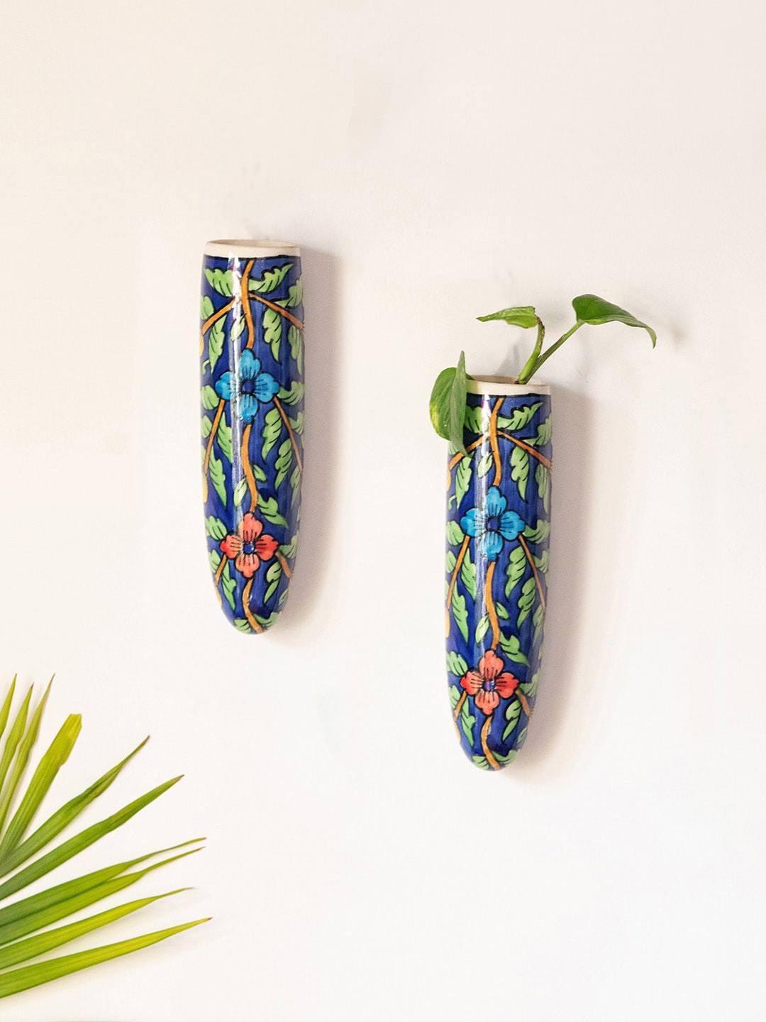 ExclusiveLane Set of 2 Blue & Red Blooming Blossom Printed Ceramic Planters