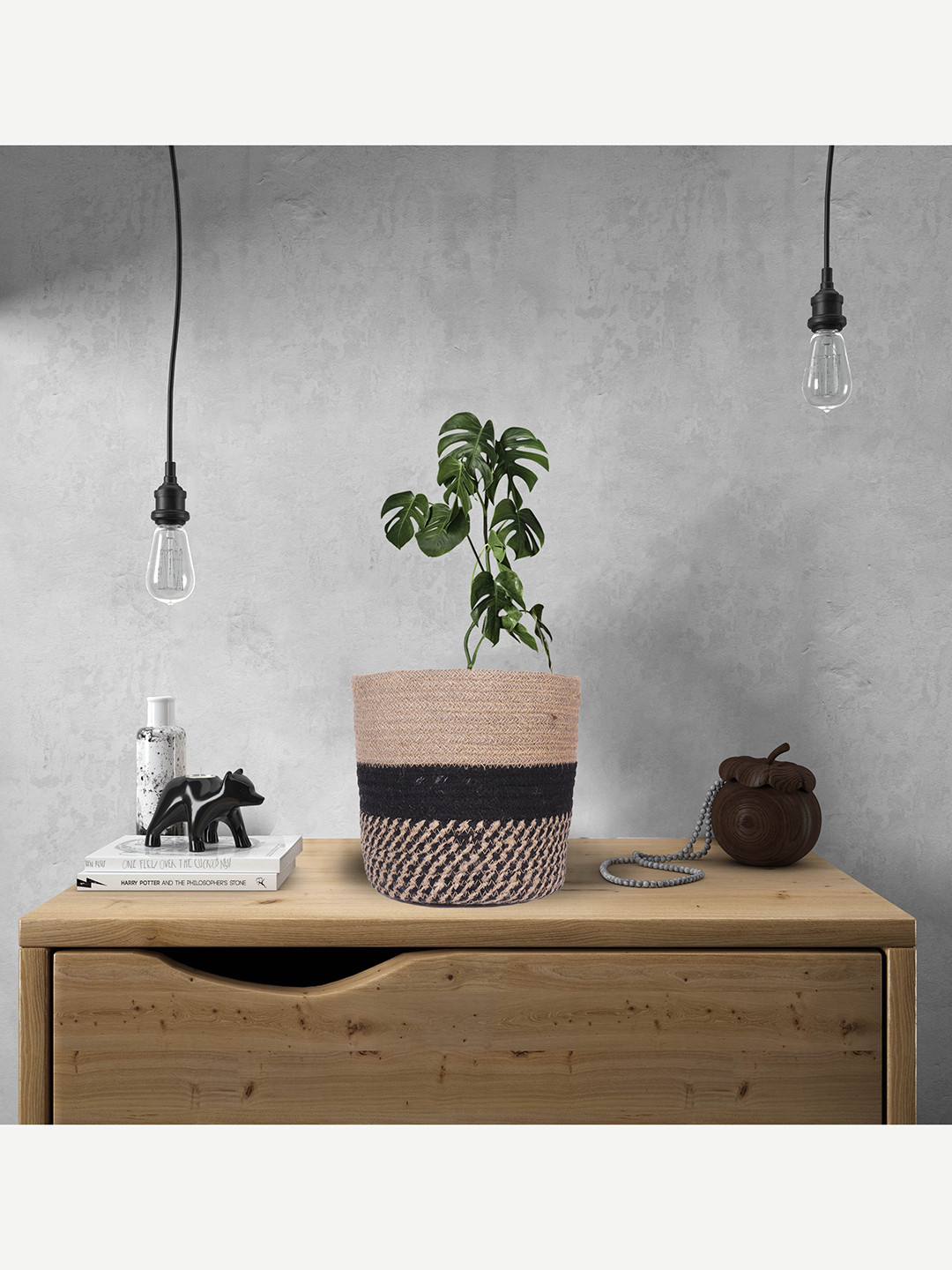 ASTRID Beige & Black Printed Jute Laundry Bag