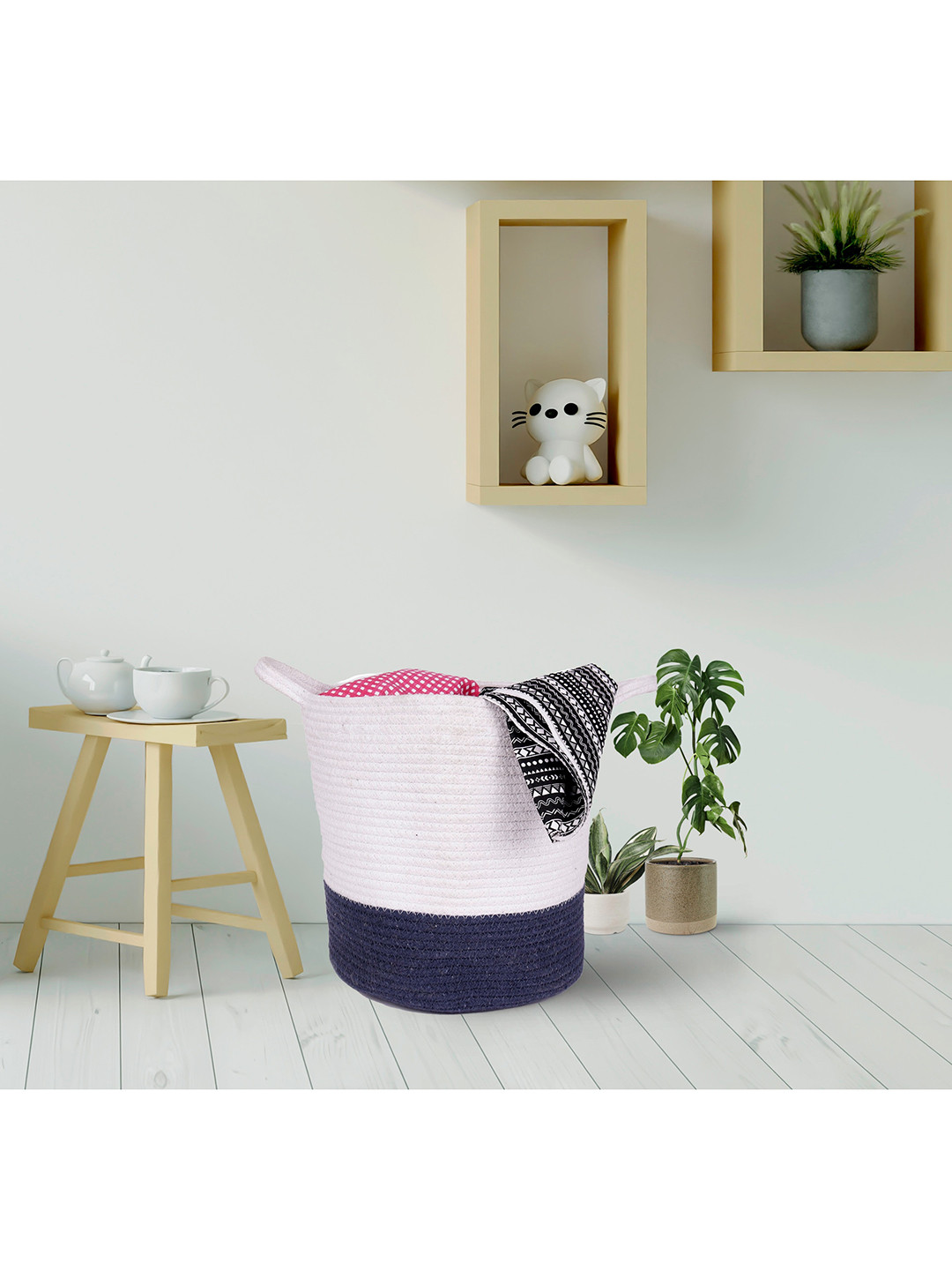 ASTRID Black & White Colourblocked Jute Cotton Laundry Bag