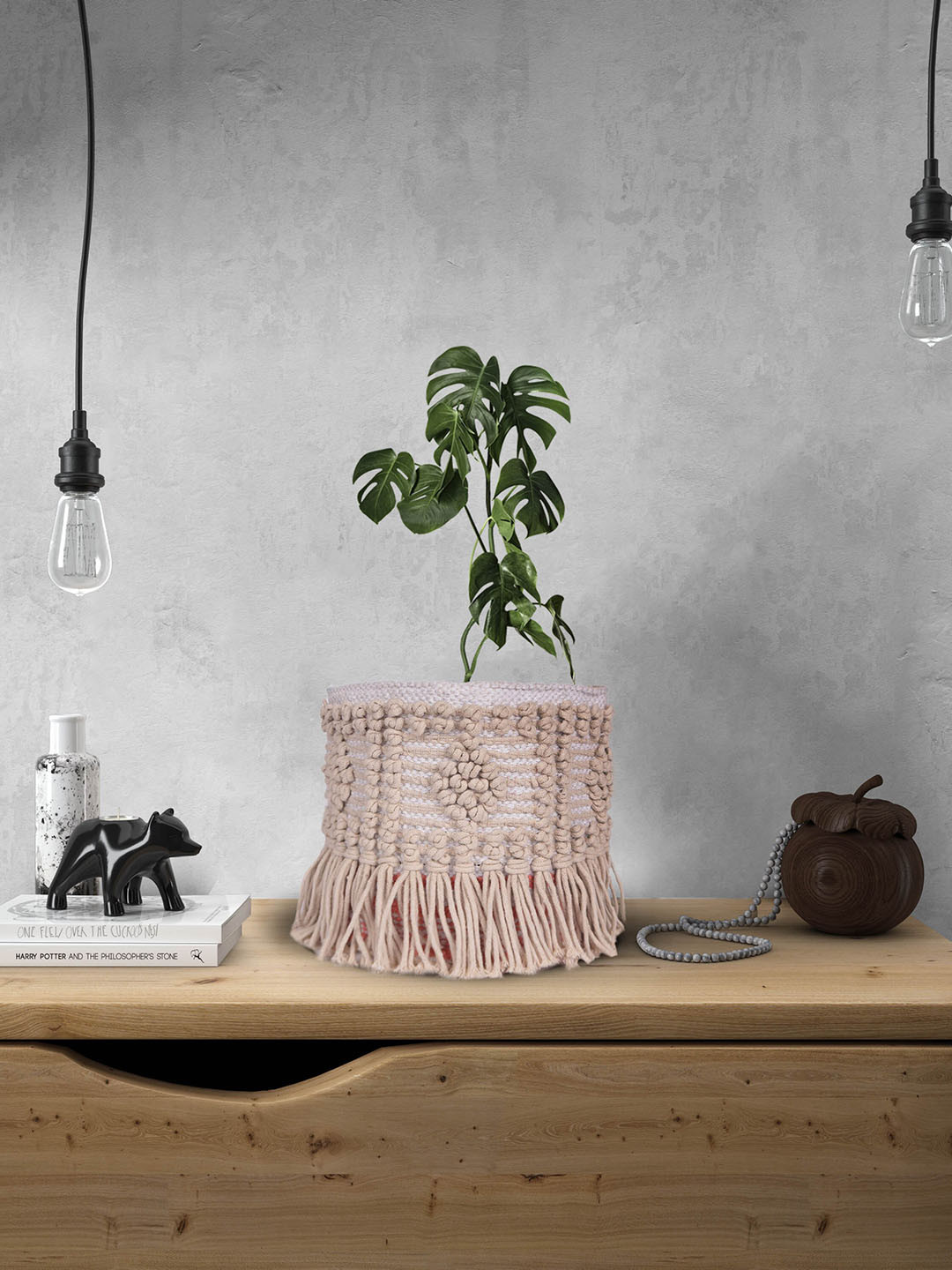 ASTRID Beige Self Design Laundry Basket