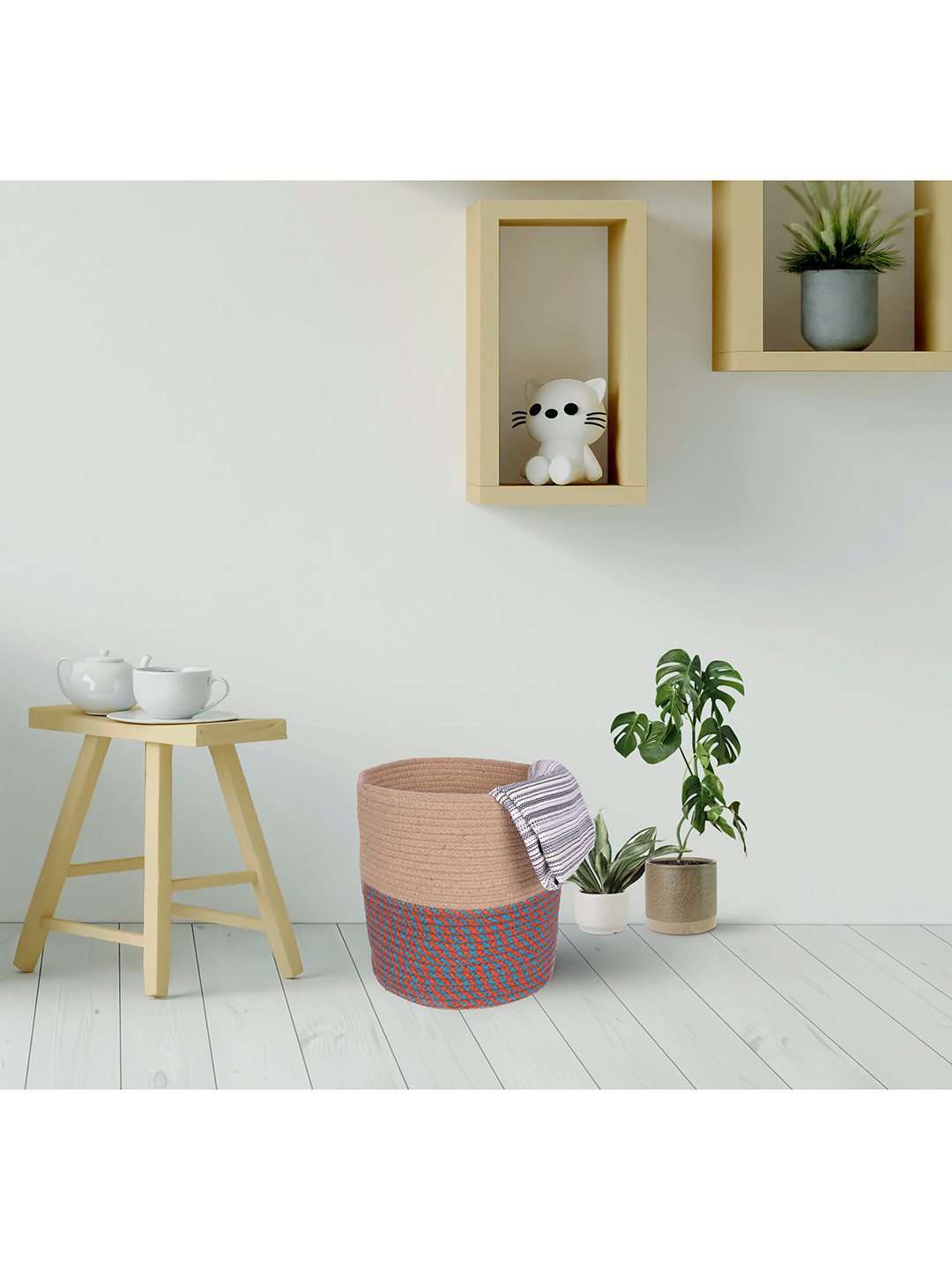 ASTRID Beige & Maroon Solid Foldable Laundry Bag