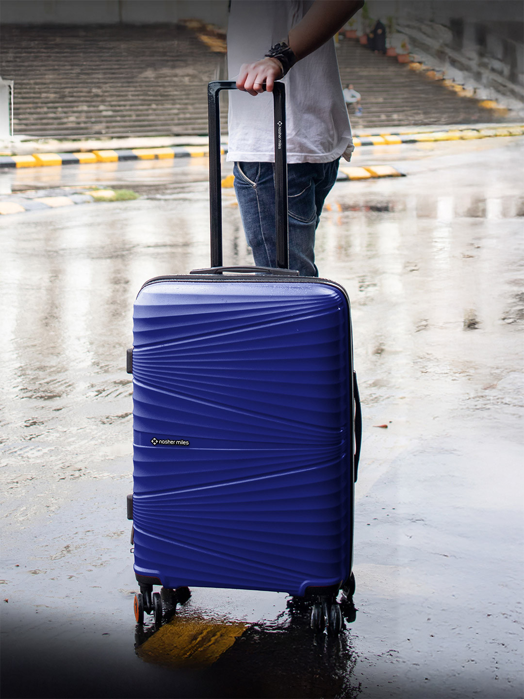 Nasher Miles Navy Blue Solid Trolley Bag
