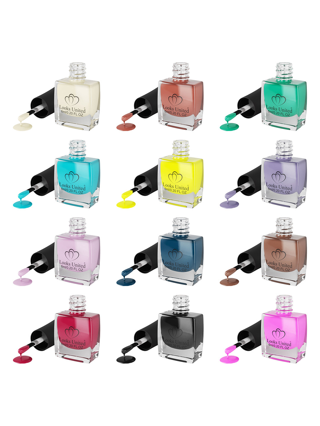 Looks United Set Of 12 Trendy Color Long Lasting Nail Polish 6 ml Each