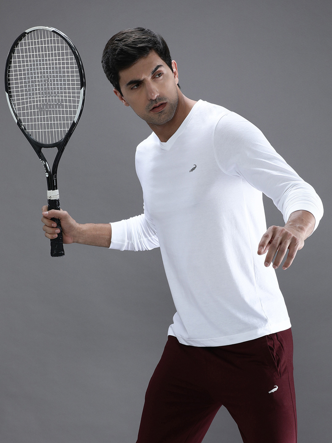 Crocodile Men White V-Neck T-shirt