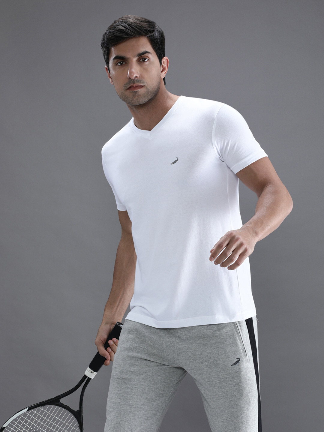Crocodile Men White V-Neck T-shirt