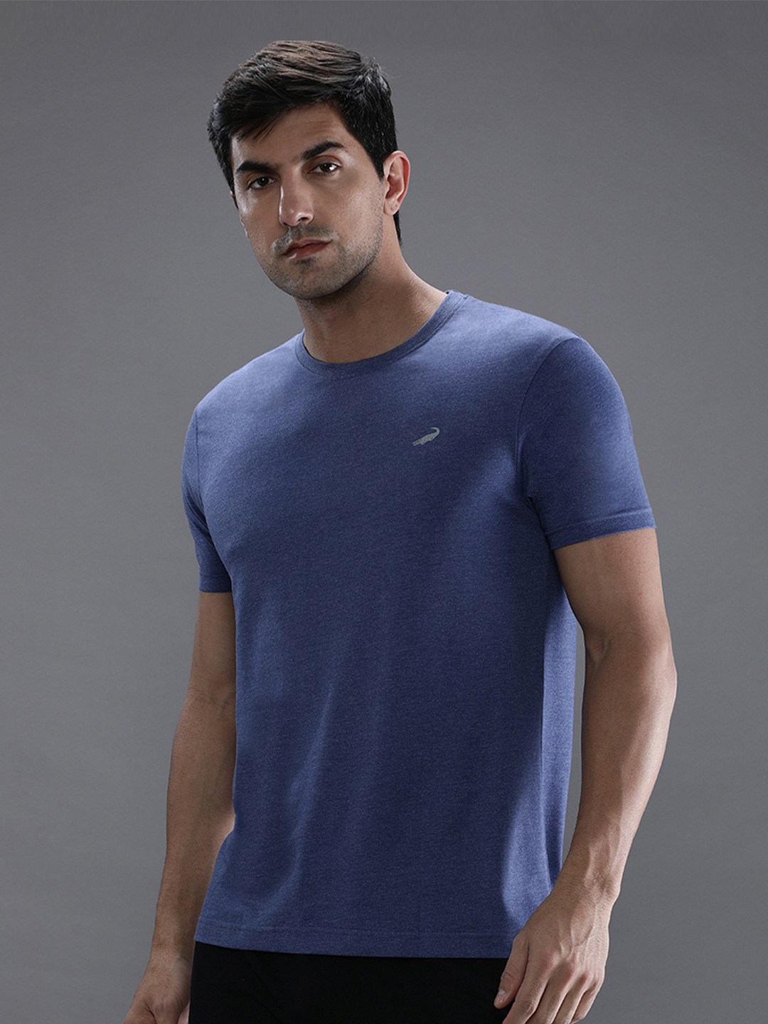 Crocodile Men Blue Solid Cotton T-shirt