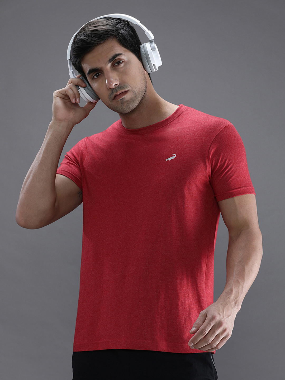 Crocodile Men Red Solid Cotton T-shirt