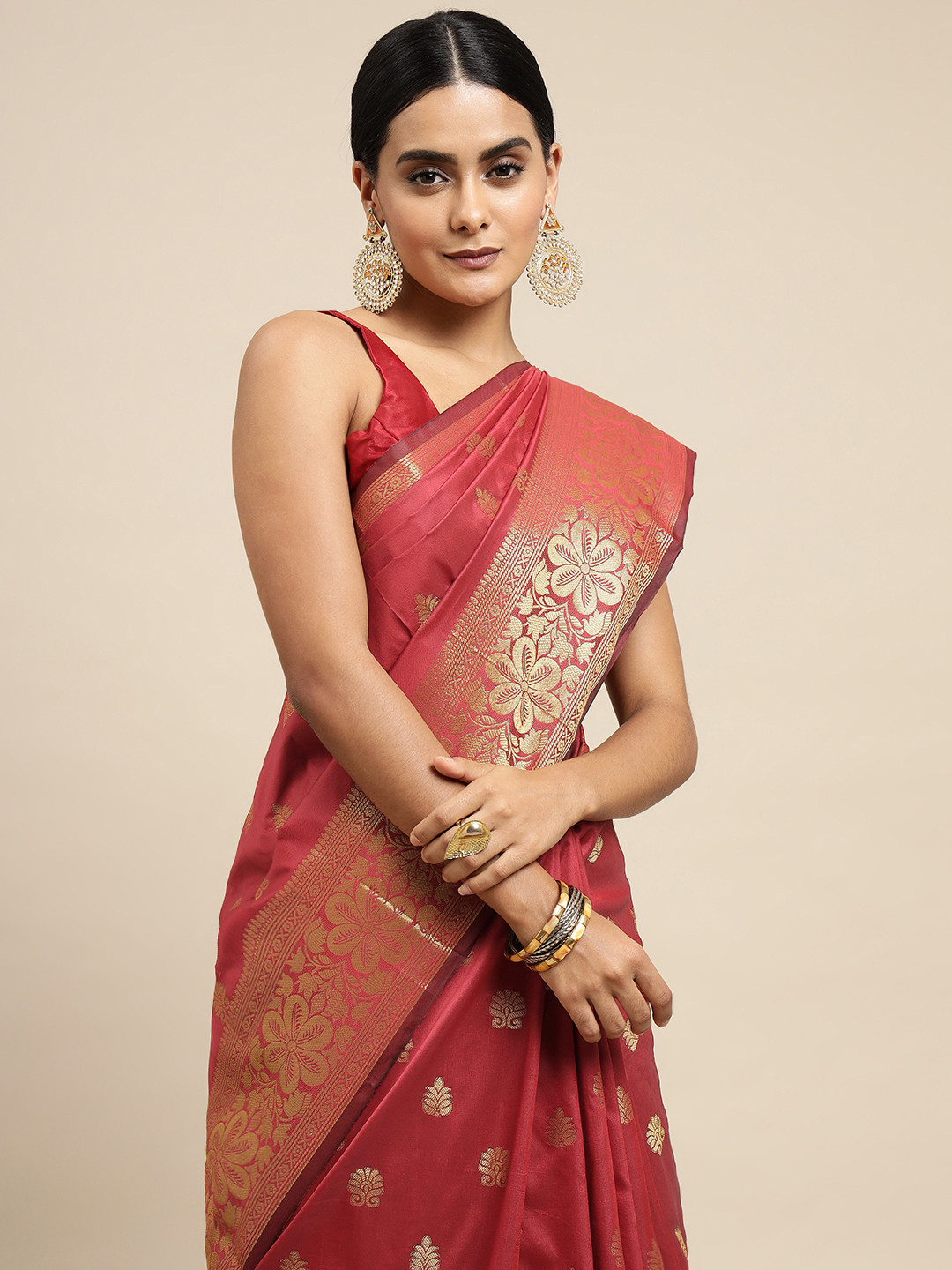 Royal Rajgharana Saree Red Woven Design Zari Silk Blend Banarasi Sarees