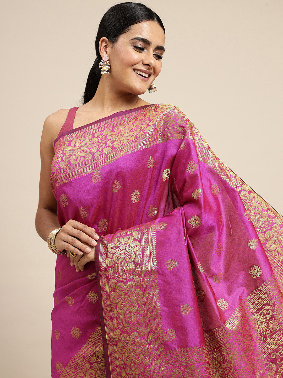 Royal Rajgharana Saree Pink Woven Design Zari Silk Blend Banarasi Sarees