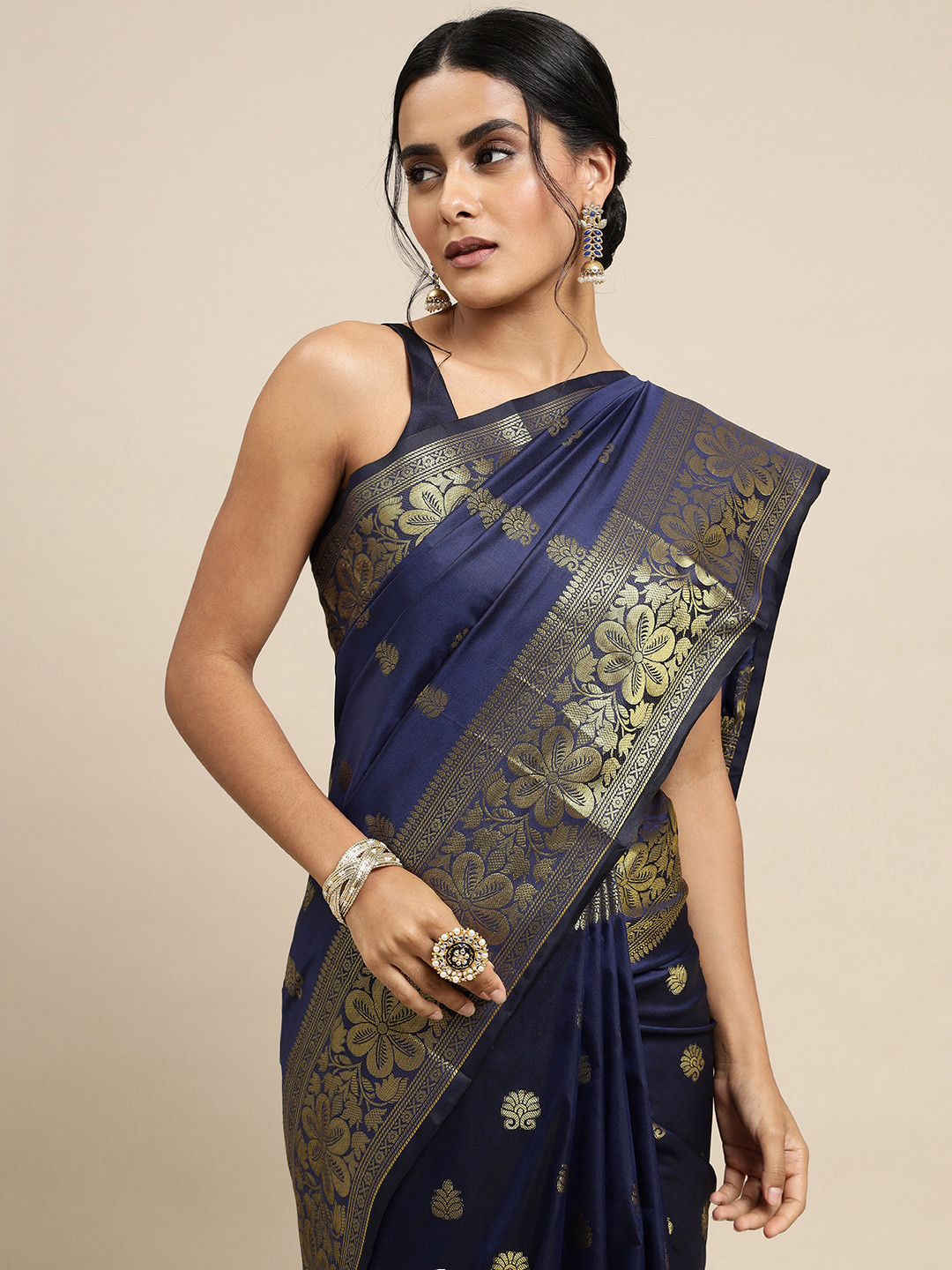 Royal Rajgharana Saree Navy Blue Woven Design Zari Silk Blend Banarasi Sarees