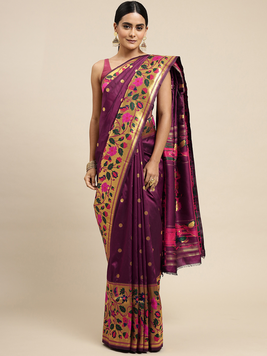 Royal Rajgharana Saree Purple Ethnic Motifs Silk Blend Paithani Sarees