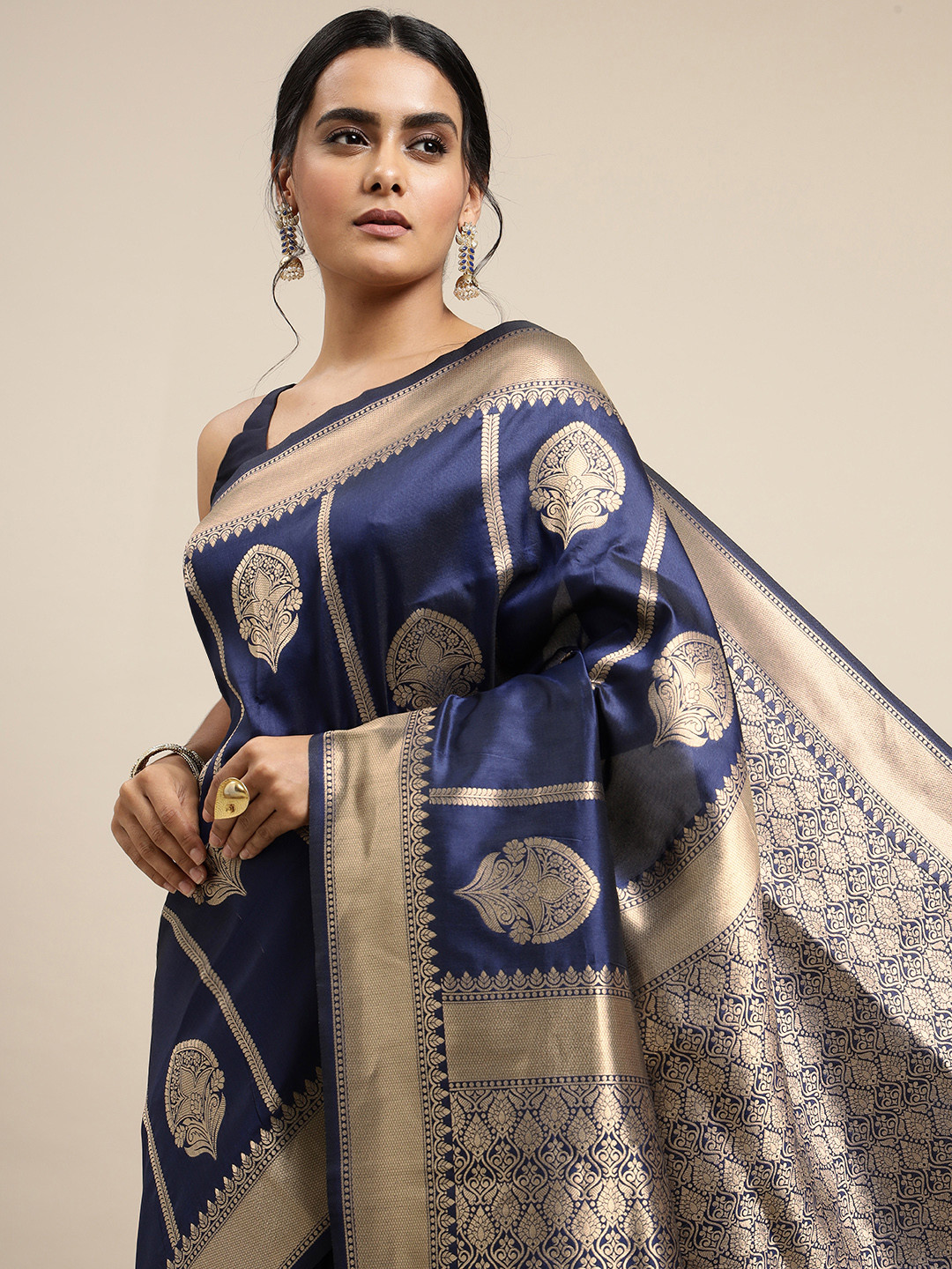 Royal Rajgharana Saree Navy Blue Woven Design Zari Silk Blend Banarasi Sarees