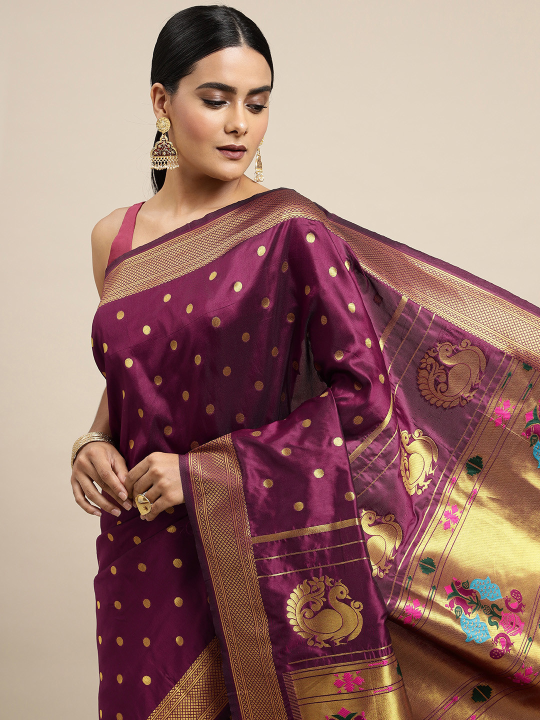 Royal Rajgharana Saree Purple Ethnic Motifs Silk Blend Paithani Sarees