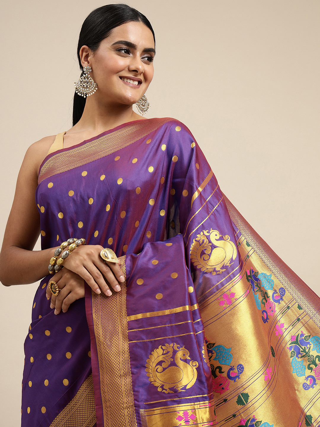 Royal Rajgharana Saree Purple Woven Design Zari Silk Blend Paithani Sarees