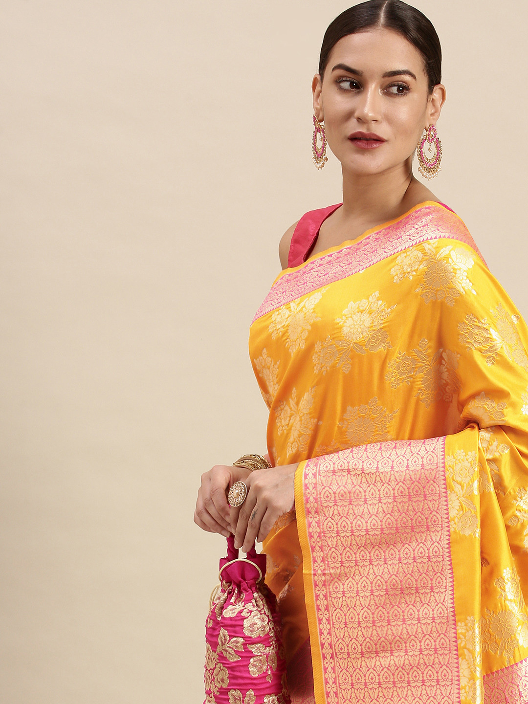 Royal Rajgharana Saree Yellow & Gold Woven Design Zari Celebrity Banarasi Sarees