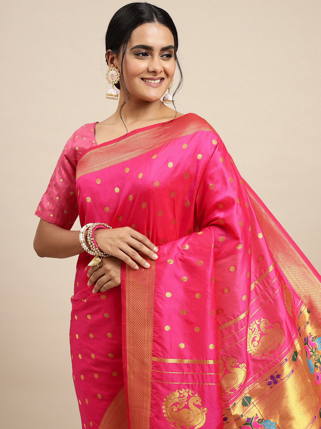 Royal Rajgharana Saree Pink Woven Design Zari Silk Blend Paithani Sarees