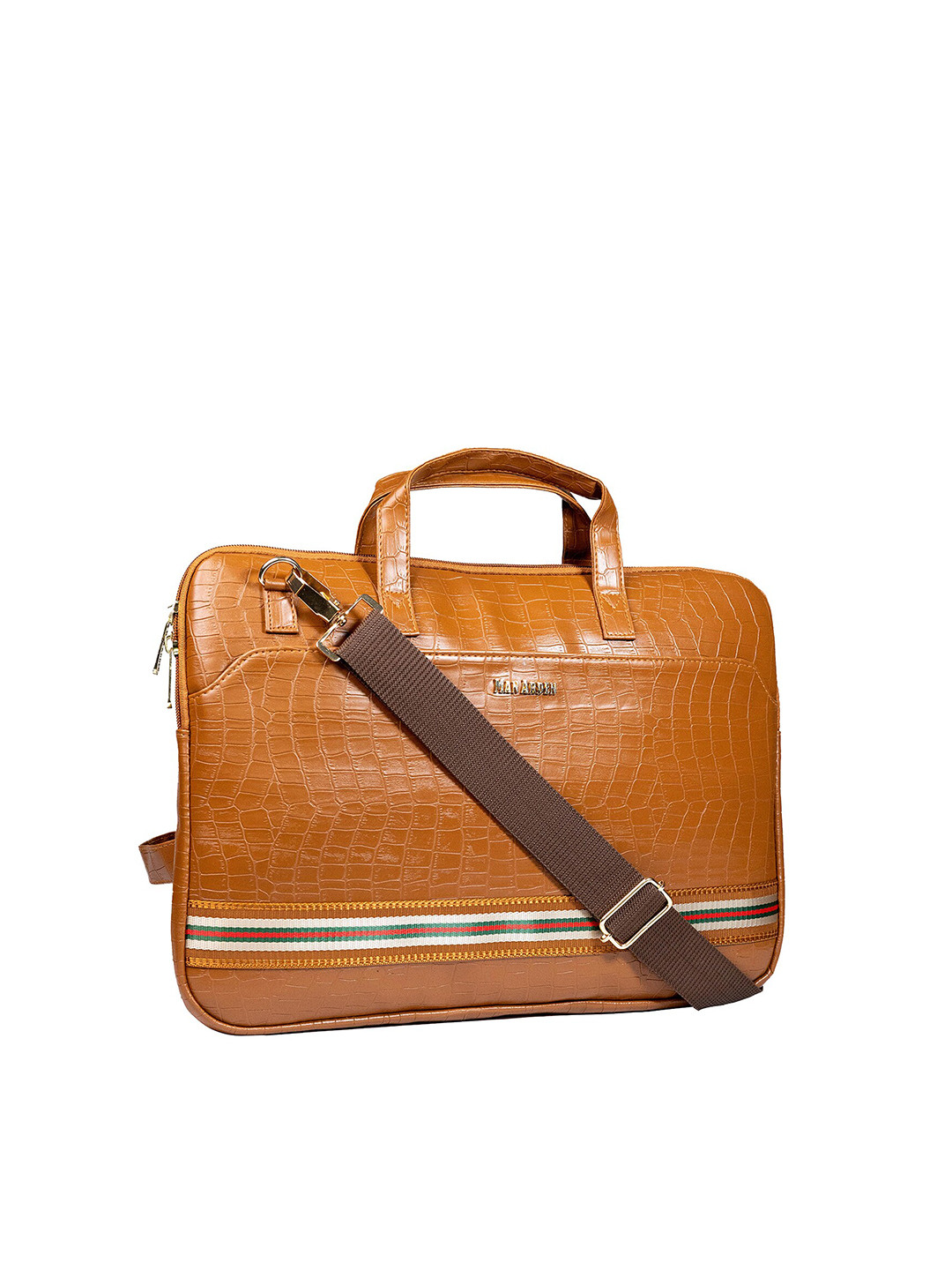 Man Arden Men Brown & White Leather Laptop Bag