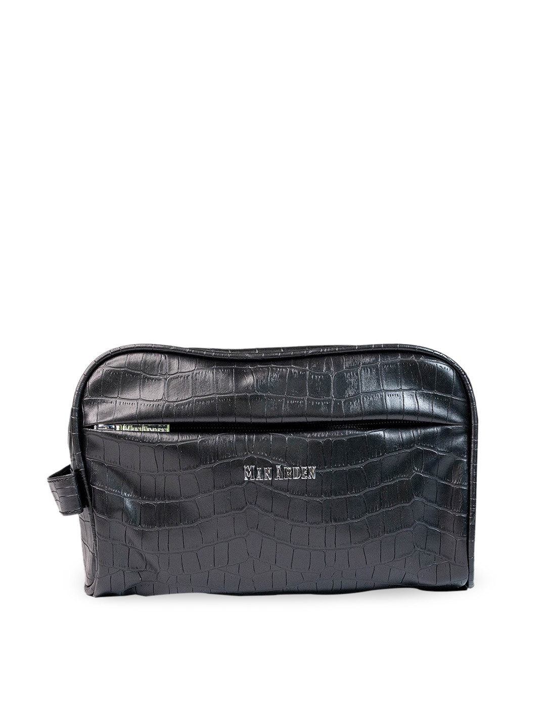 Man Arden Black Textured Leather Structured Shaving Pouch