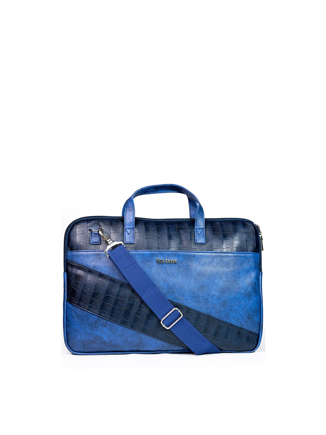 Man Arden Men Blue & Navy Blue Colourblocked Leather Laptop Bag