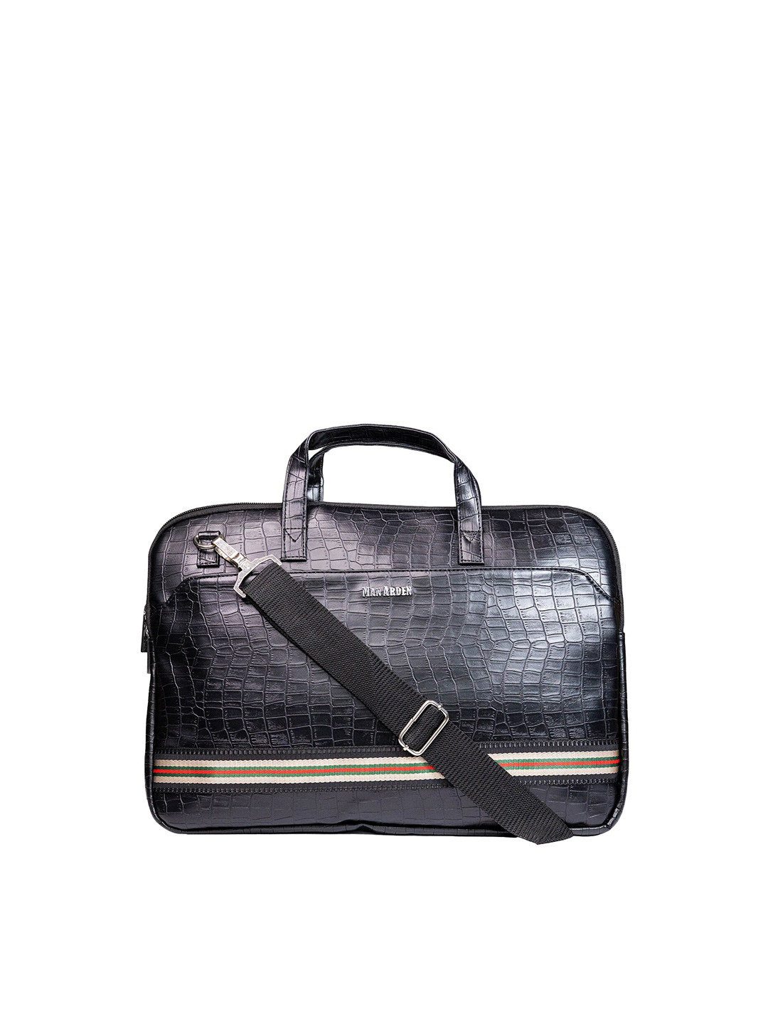 Man Arden Men Black & White Textured Leather Laptop Bag