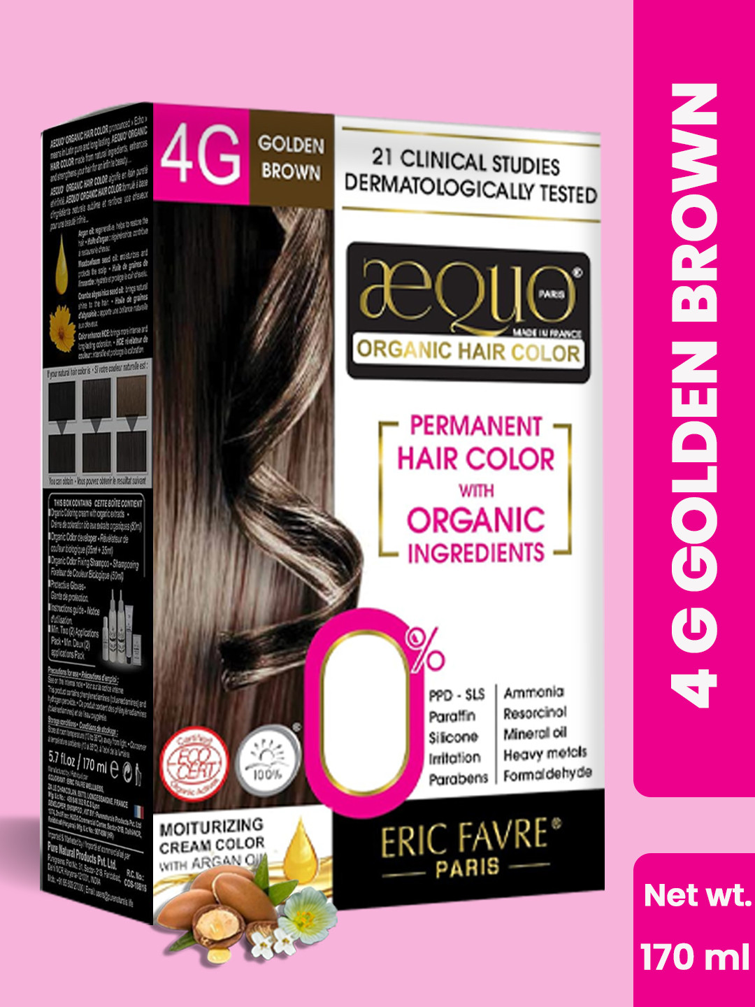 Aequo Organic Women Permanent Hair Color 170 ml - Golden Brown 4G