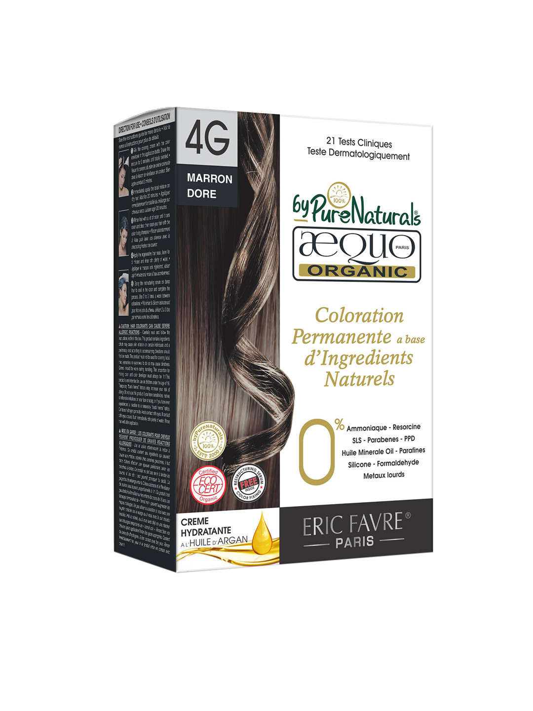 Aequo Organic Dermatologist Recommended Permanent Cream Hair Color Kit - 4G Golden Medium Brown - 160 ml