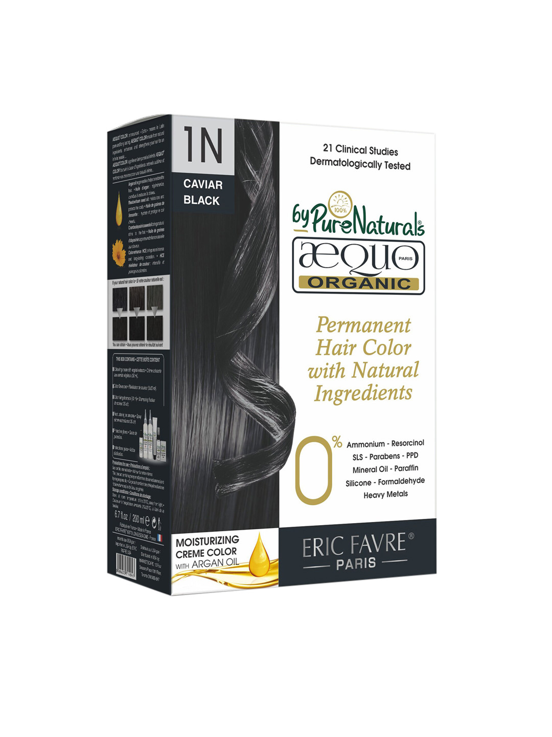 Aequo Organic Dermatologist Recommended Permanent Cream Hair Color Kit - 1N Caviar Jet Black - 160 ml
