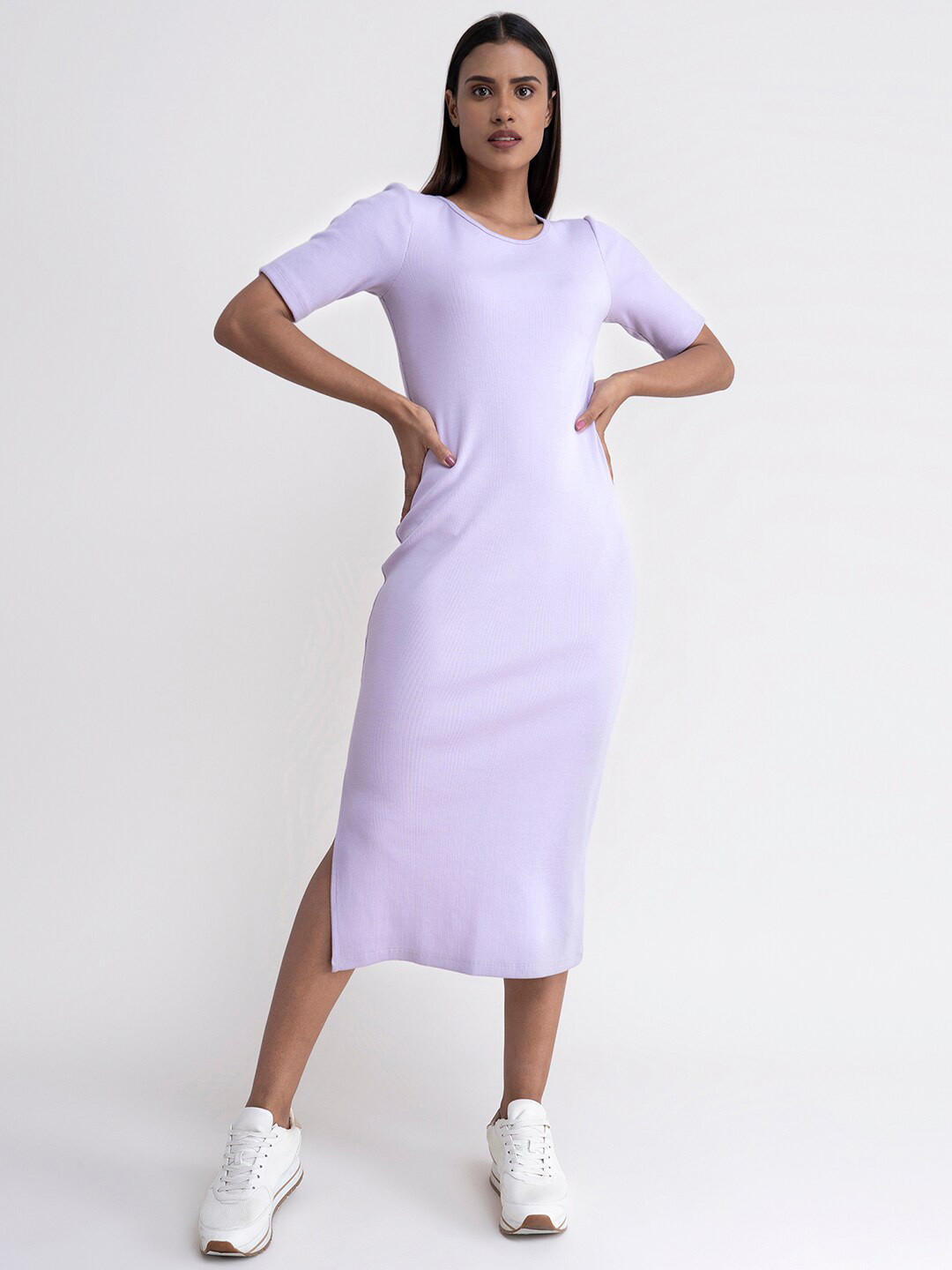FableStreet Purple Formal T-shirt Midi Women Dress