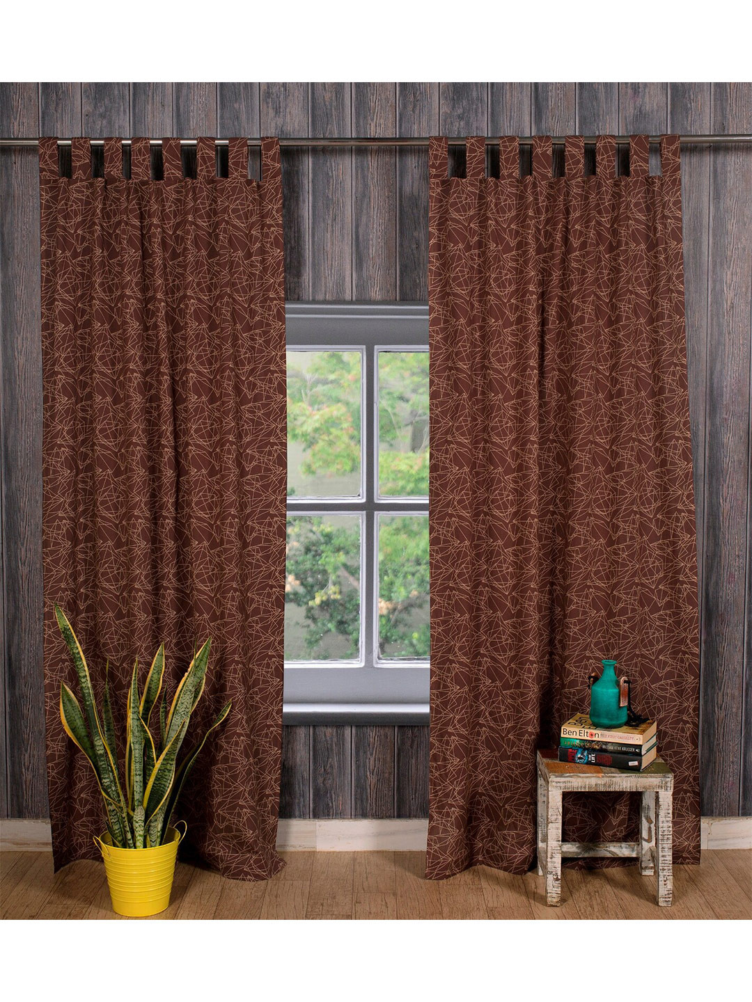 HANDICRAFT PALACE Brown Set of 2 Floral Sheer Door Curtain