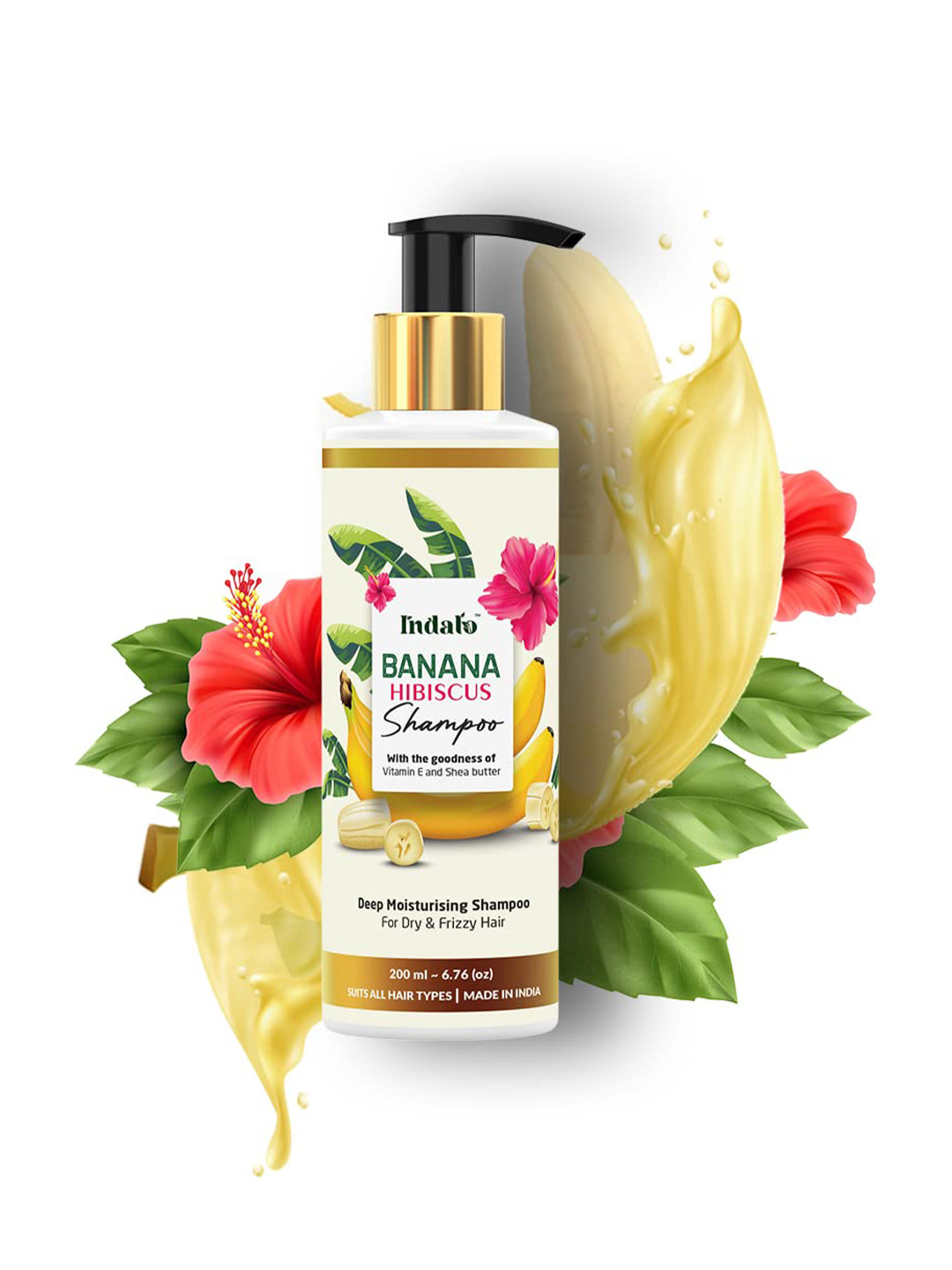 INDALO Banana Hibiscus Shampoo with Vitamin E & Shea Butter for Dry & Frizzy Hair - 200ml