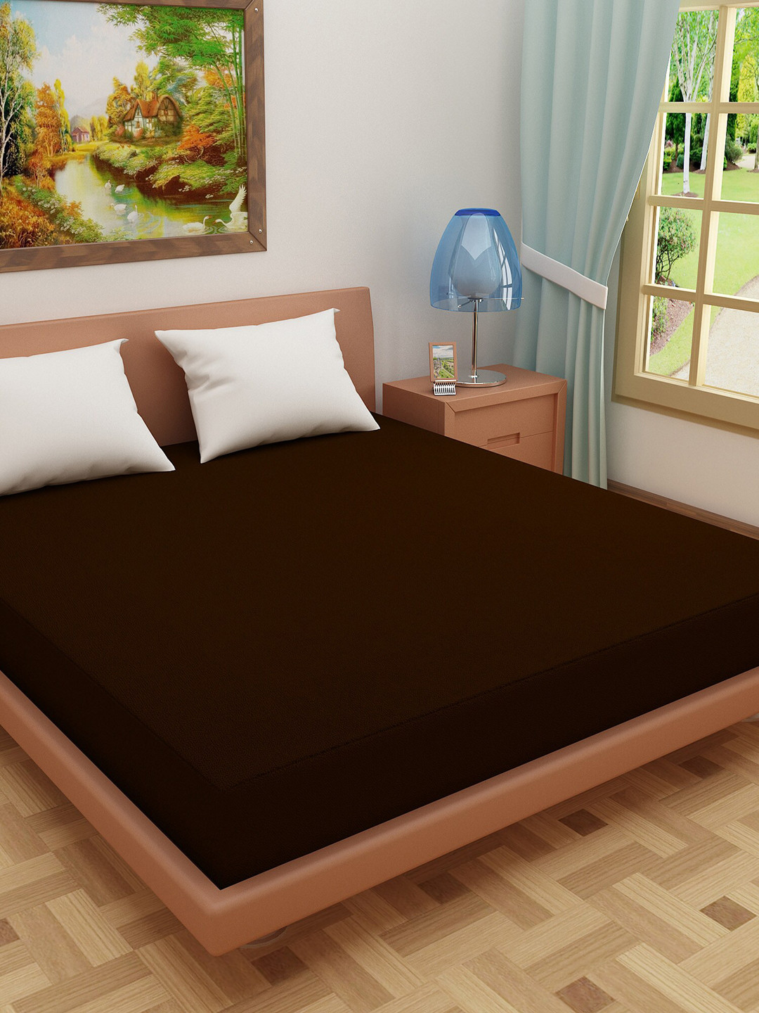 DREAM CARE Coffee-Brown Solid Queen Size Mattress Protector