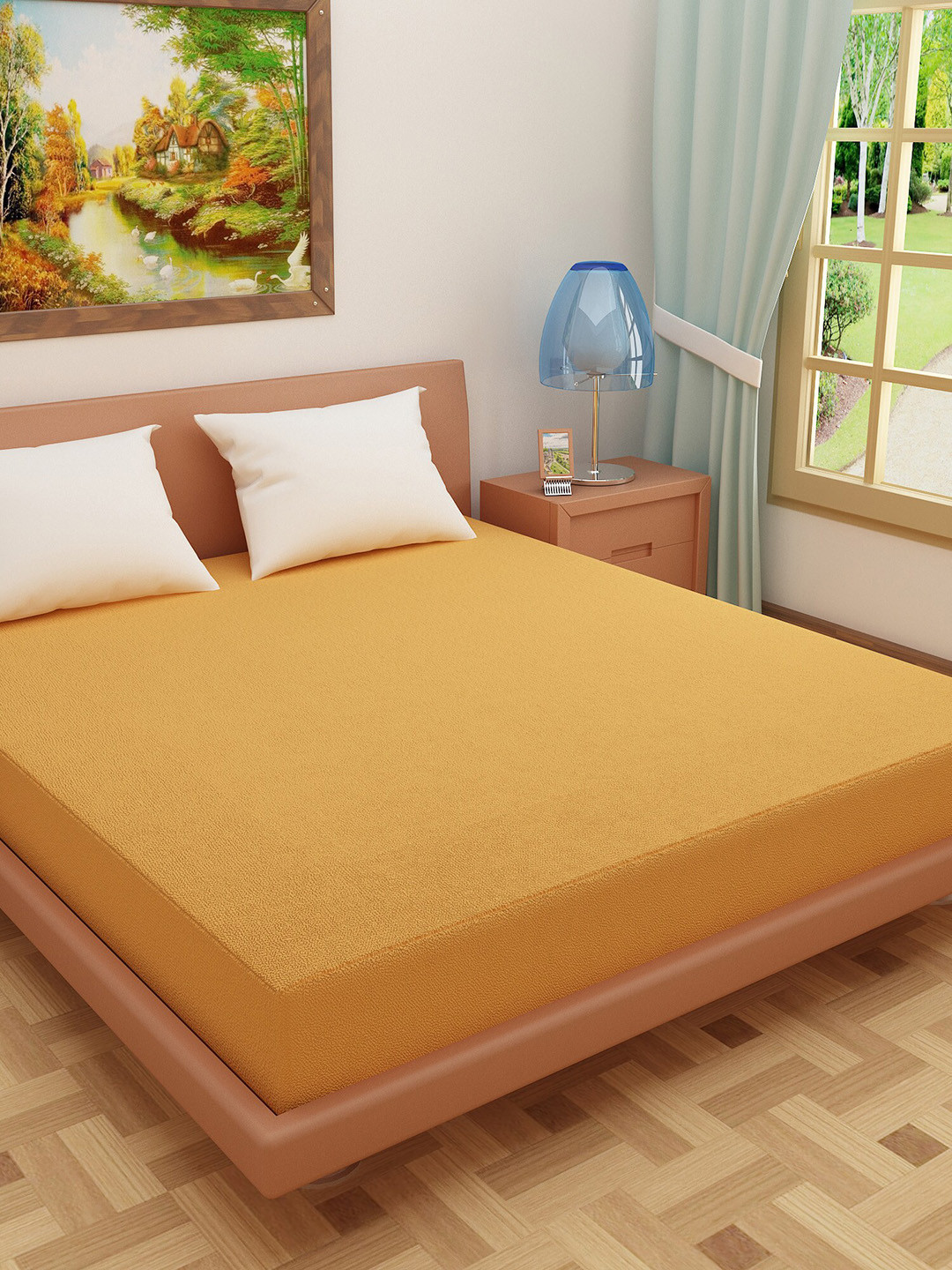 DREAM CARE Gold Coloured Solid Single Bed Waterproof Mattress Protector