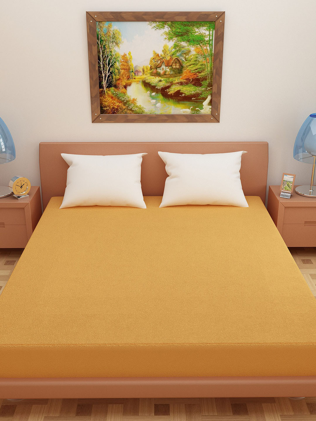 DREAM CARE Gold-Coloured Solid Cotton Mattress Protector