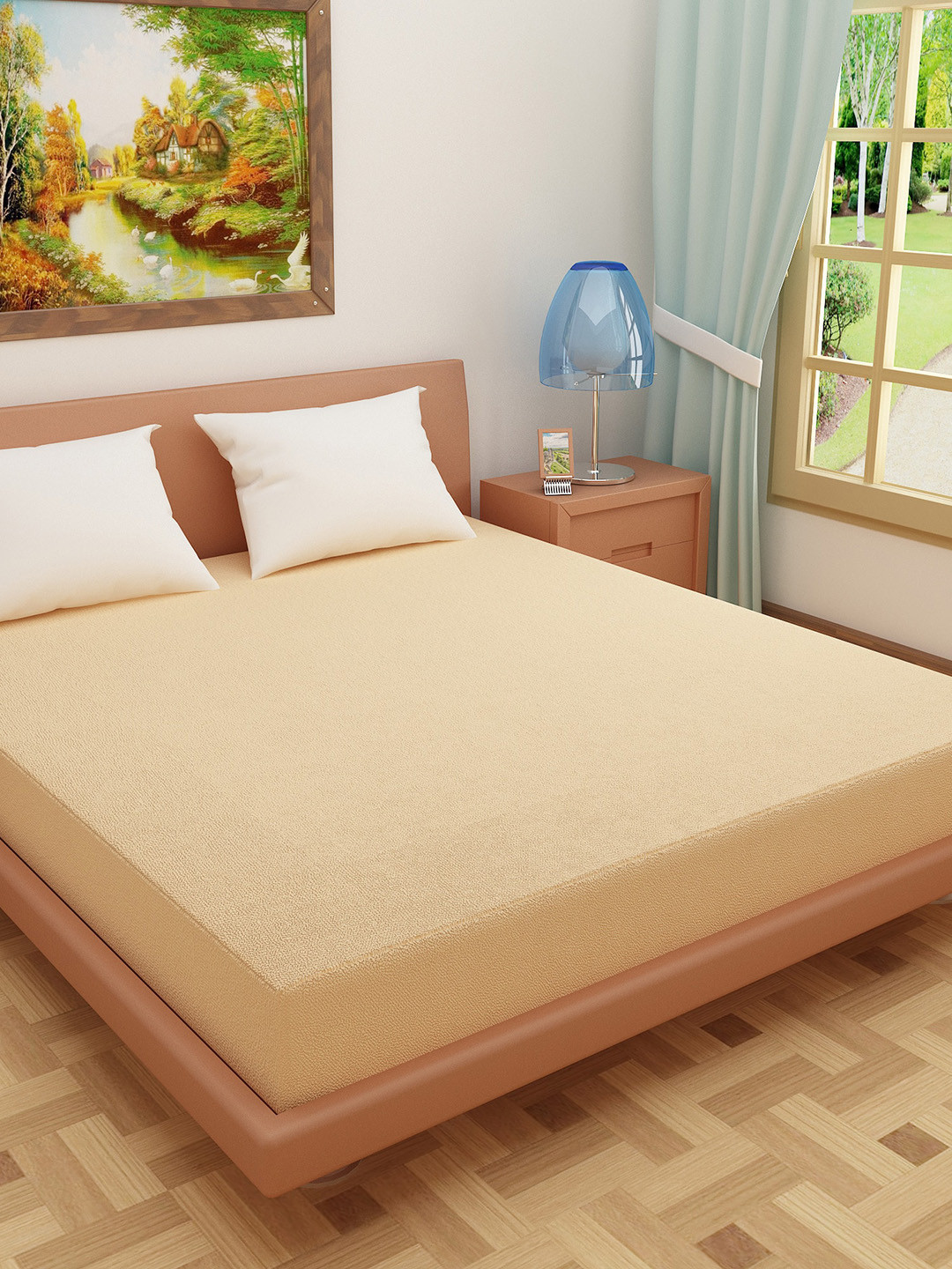 DREAM CARE  Beige Solid Terry Single Mattress Protector