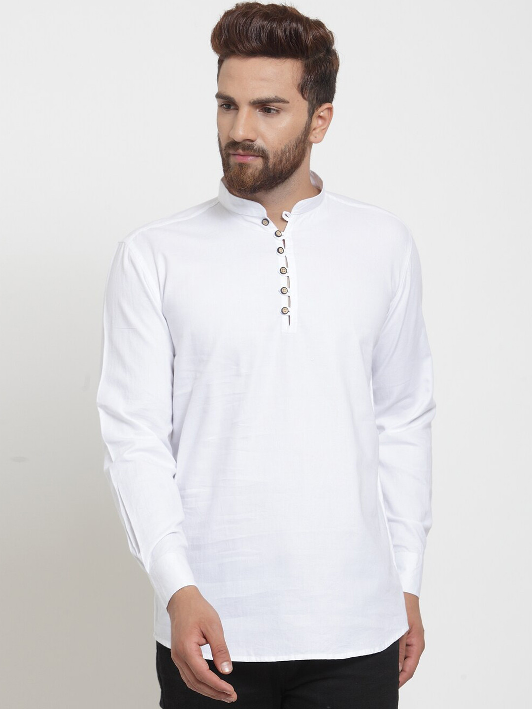 A-Okay Men White Thread Work Dobby Kurta