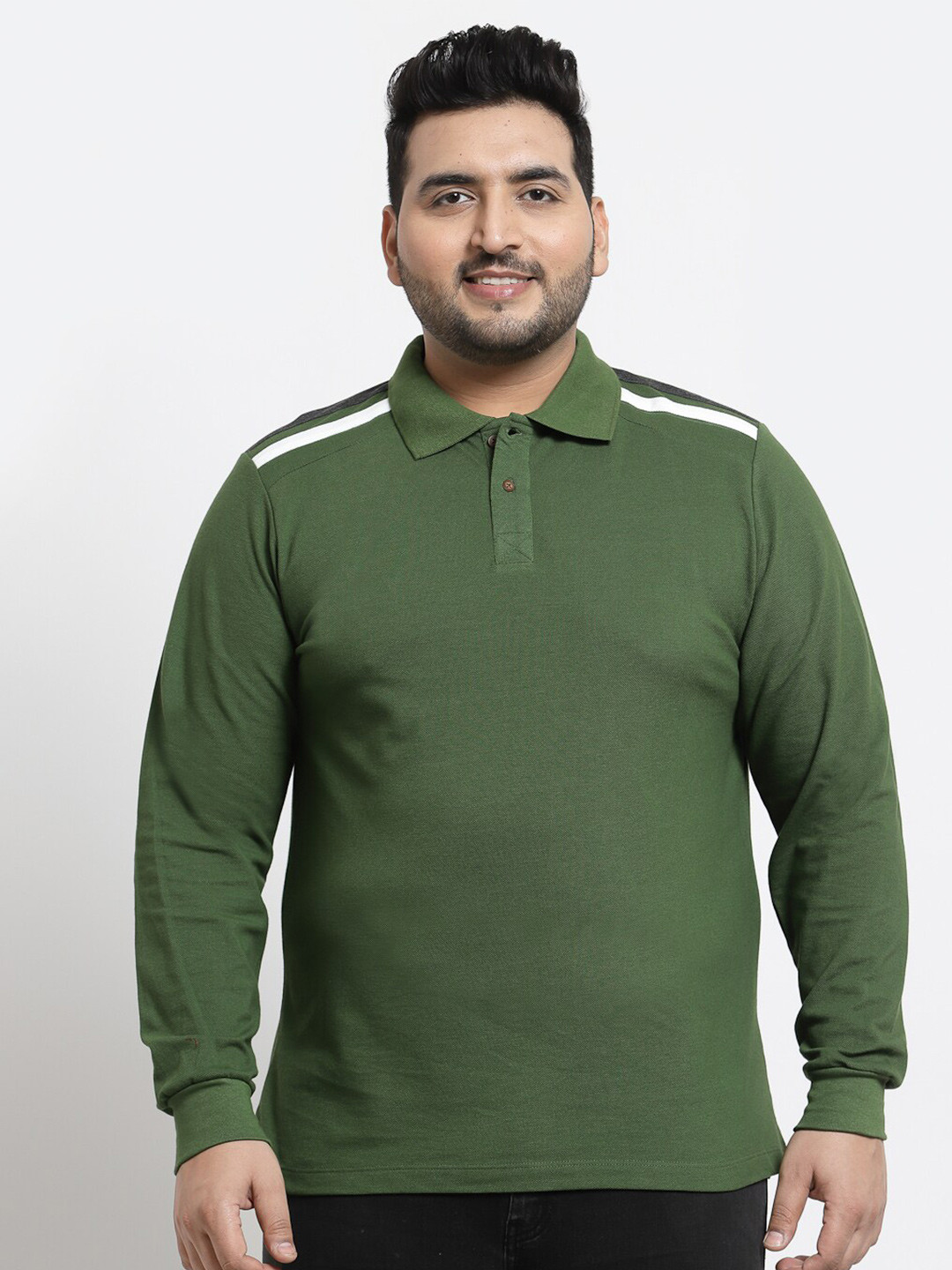 Kalt Plus Size Men Green Printed Polo Collar T-shirt