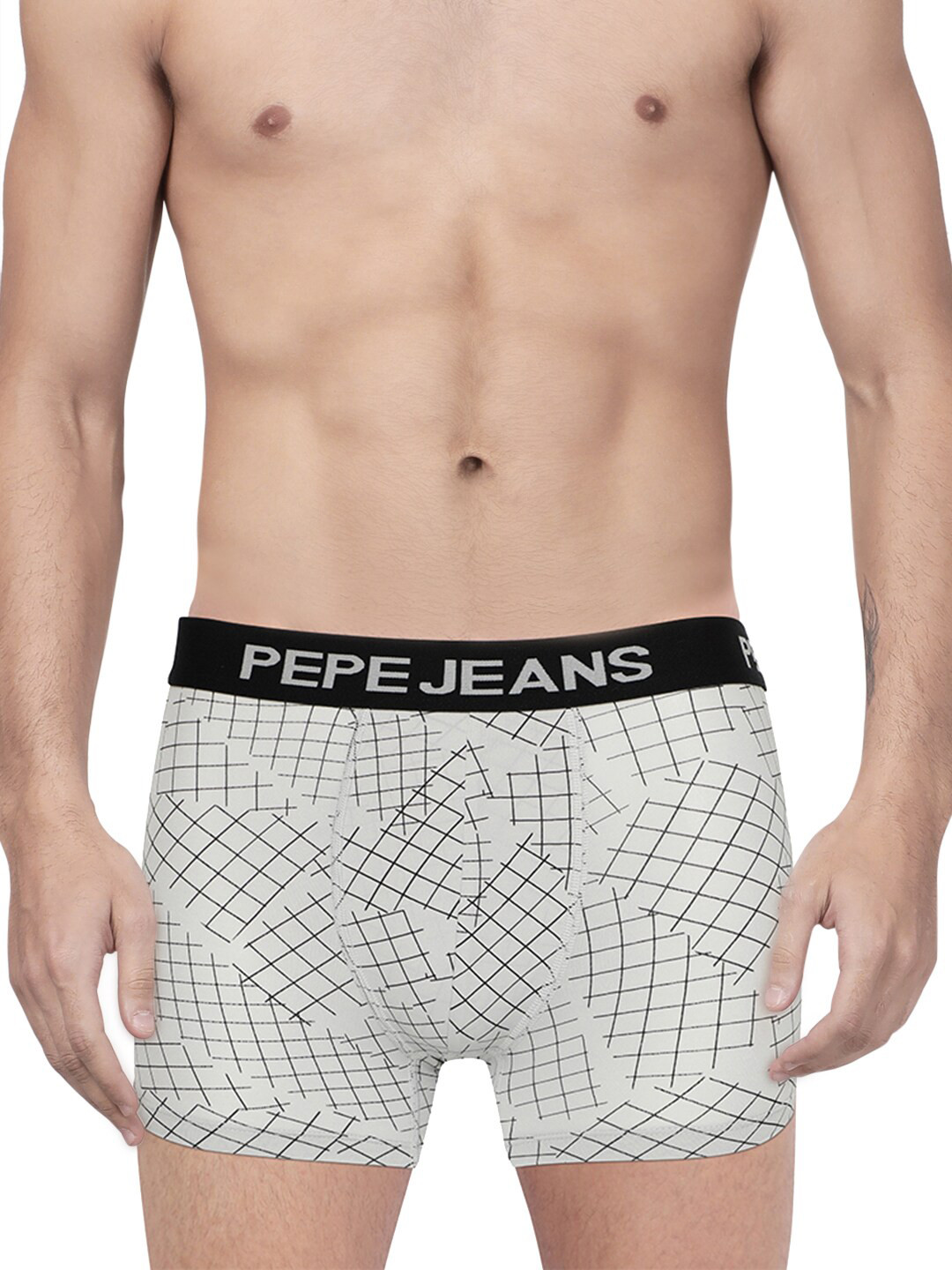 Pepe Jeans Men Grey & White Printed Cotton Trunk BGT02-LIGHT-GREY-S